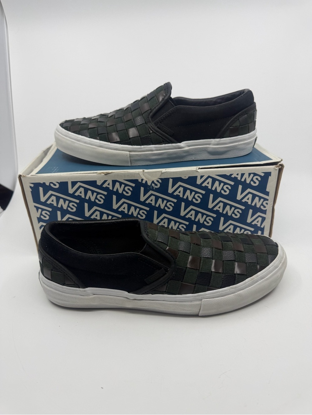 Vintage Vans Barneys NY Woven Slip-On Sneakers - Black with Dark Green Accents